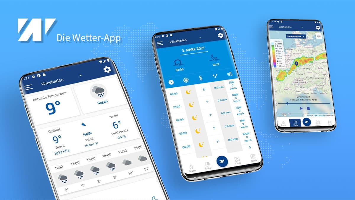 wetter.net mobile app auf verschiedenen Smartphones und Tablets - Professionelle Wettervorhersage für unterwegs